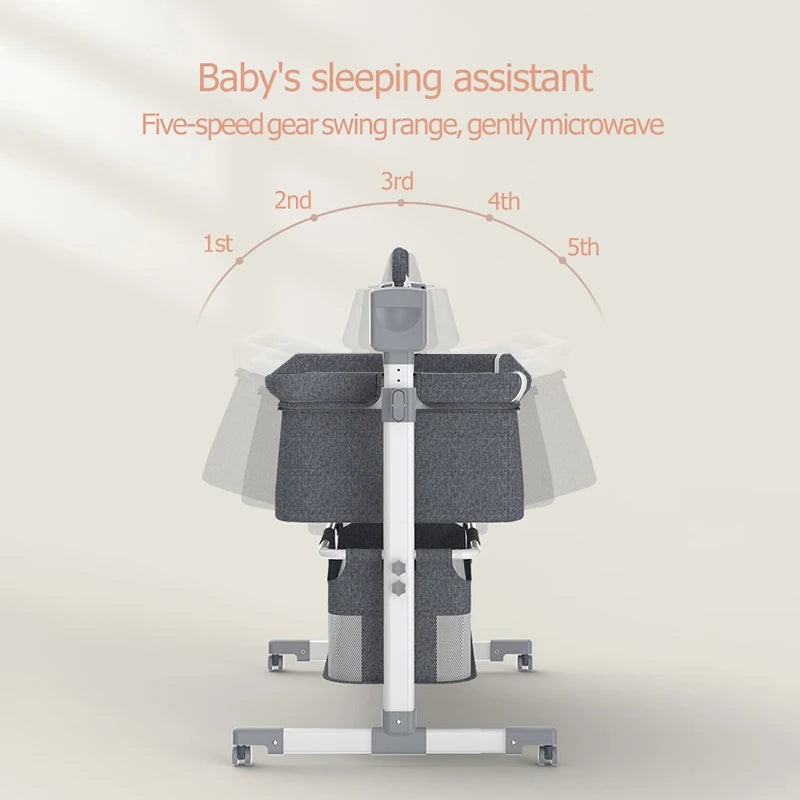 Portable Self-Rocking Bassinet Crib with Mosquito Net & Wireless Bluetooth