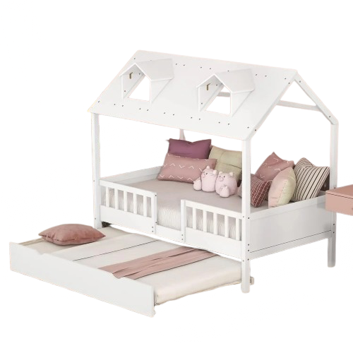 Twin House Bed with Storage Drawers & Bookcase