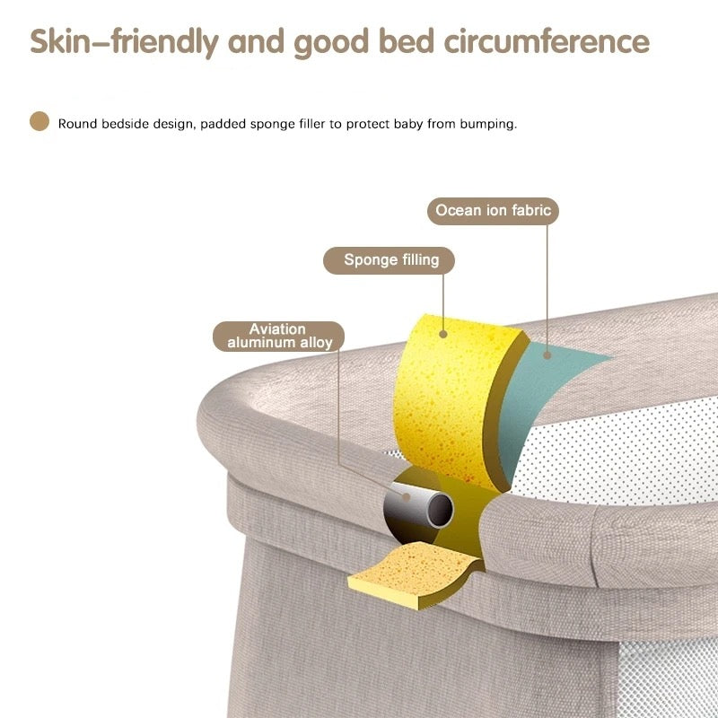 Portable Self-Rocking Bassinet Crib with Mosquito Net & Wireless Bluetooth