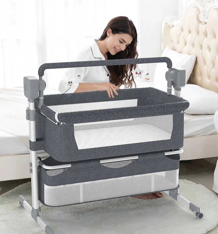 Portable Self-Rocking Bassinet Crib with Mosquito Net & Wireless Bluetooth