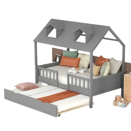 Twin House Bed with Storage Drawers & Bookcase